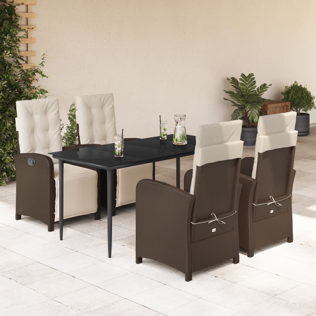5-tlg. Garten-Essgruppe mit Kissen Braun Poly Rattan
